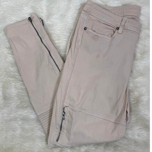 PAIGE Cassidy Skinny Moto Sandstone Pink Zip Pockets Jeans Size 32 - Picture 12 of 12